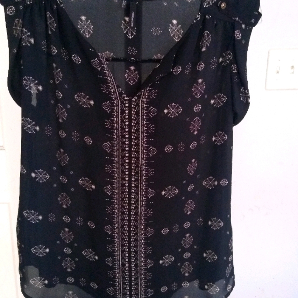 Black and tan sheer cap sleeve blouse S